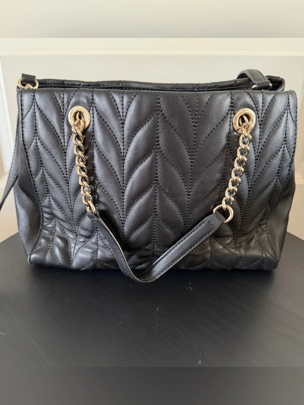 kate spade Black Quilted Leather Shoulder Bag with Gold Chain Straps